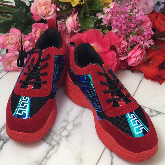 Sneakers Platform Chunky Trendy Red NWT ALL SIZES - Picture 2 of 8